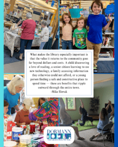 photos of the library and a quote from Mike Slovak