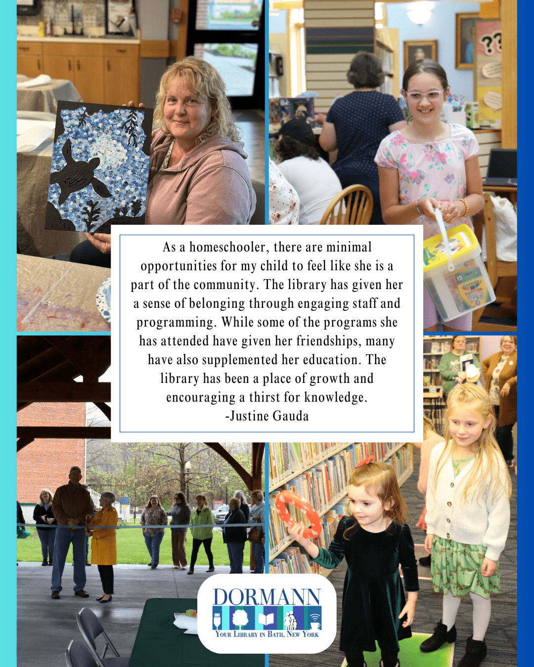 library images with a quote from justine gauda
